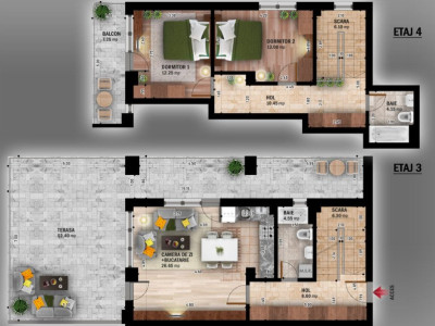 Apartament 3 camere Duplex - bloc nou, finalizat 2024 - Pallady